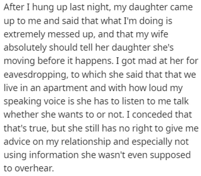 OP's daughter told him that his plan is messed up