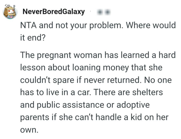 The pregnant woman has learned a hard lesson