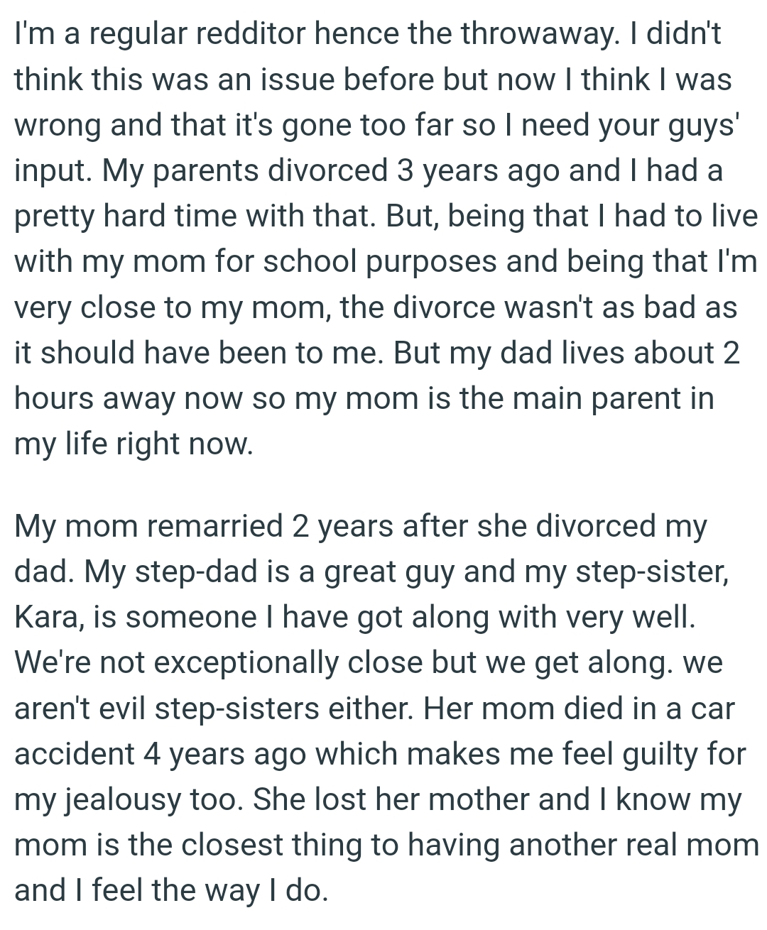 The OP had to live with her mom for school purposes