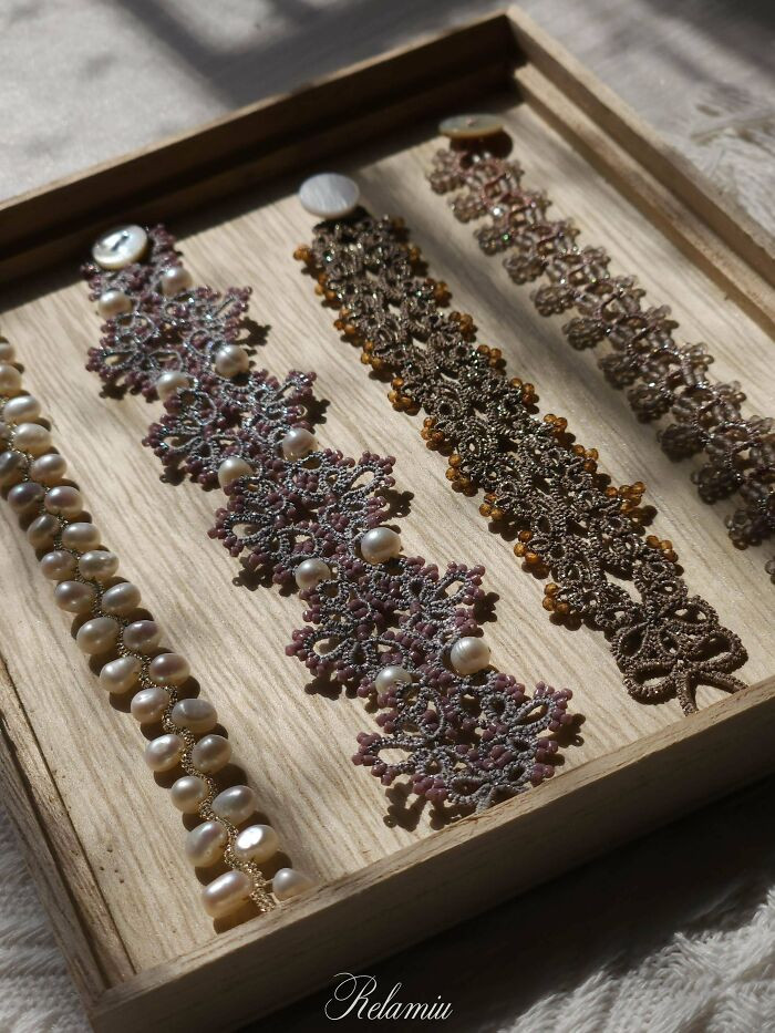 "I Made Some Lace Bracelets Using Natural Pearls And Garnet"