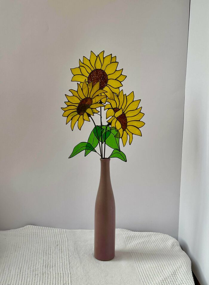"I Made A Stained Glass Bouquet Of Sunflowers"