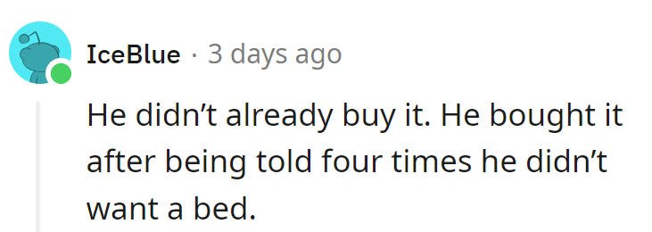 Bought after four 'no's'? Sounds like a bedtime story gone wrong.