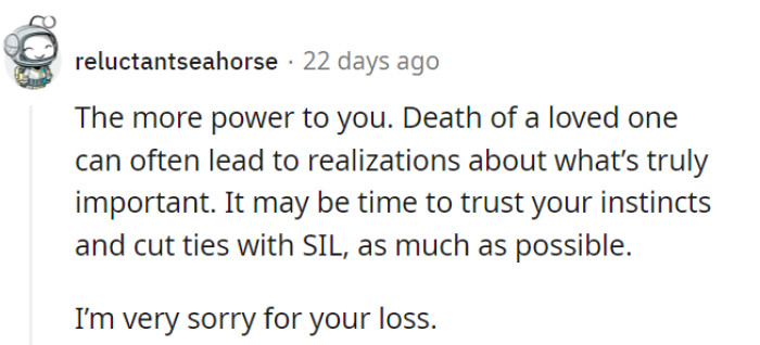 During times of loss, one can often realize the importance of severing toxic connections.