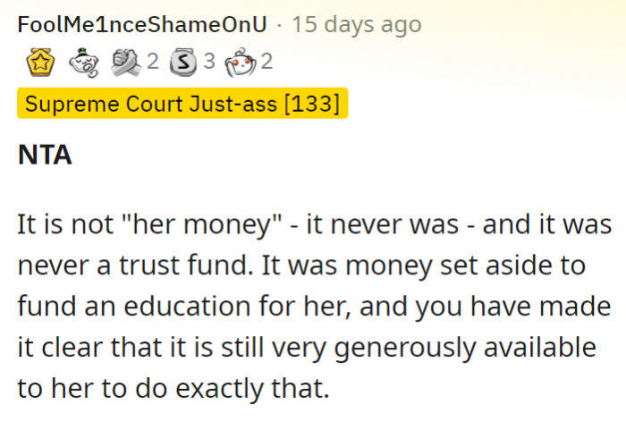 OP made it clear that the money is to be used for education.