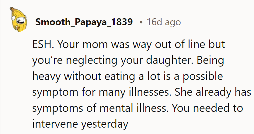 Grandma crossed the line, but it's urgent to address potential health issues affecting Mary's daughter.
