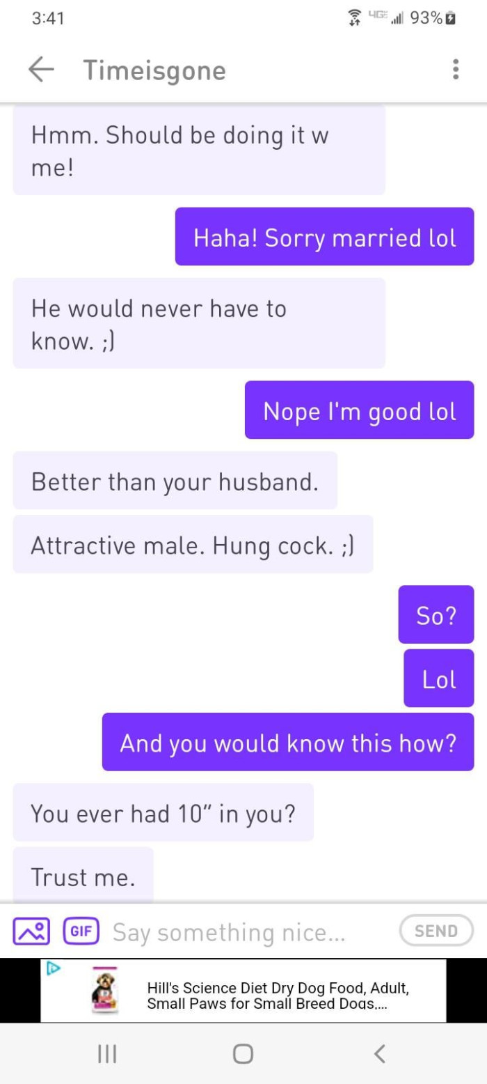 The original post shows a screenshot of the conversation between the two, which is just as gross as it seems.