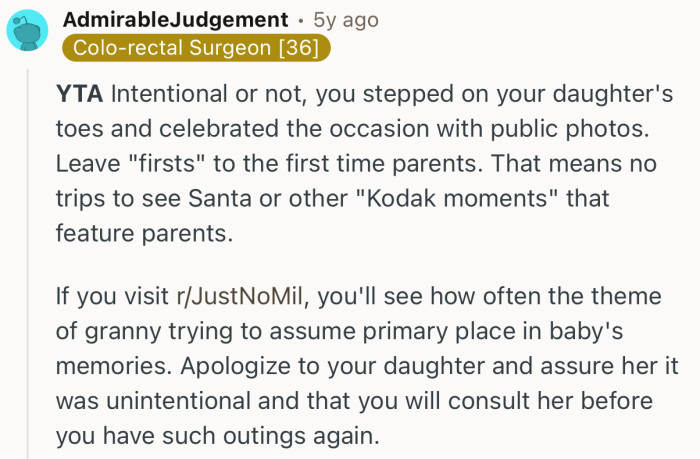 “YTA Intentional or not, you stepped on your daughter's toes and celebrated the occasion with public photos.”