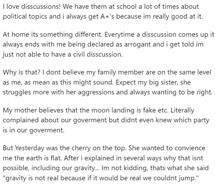 P thrives in school discussions, particularly those revolving around political issues.