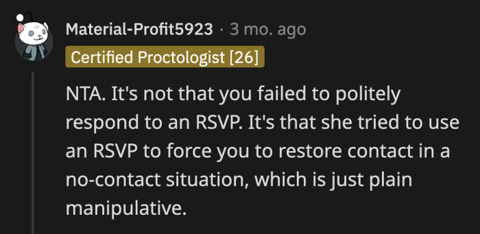 Plus, she only did it after her stepdaughter's peers refused to attend the party as well.