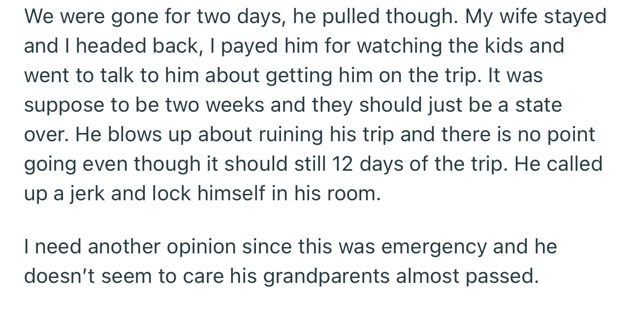 The Teen Has Been Upset Ever Since and Has Accused His Parents of Ruining Everything