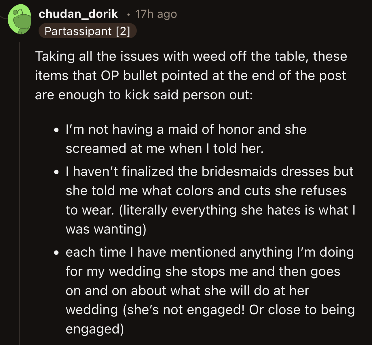 OP's notes at the end of her posts paint a better picture of her 