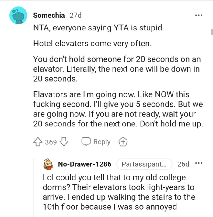 You cannot hold someone for 20 seconds on an elevator