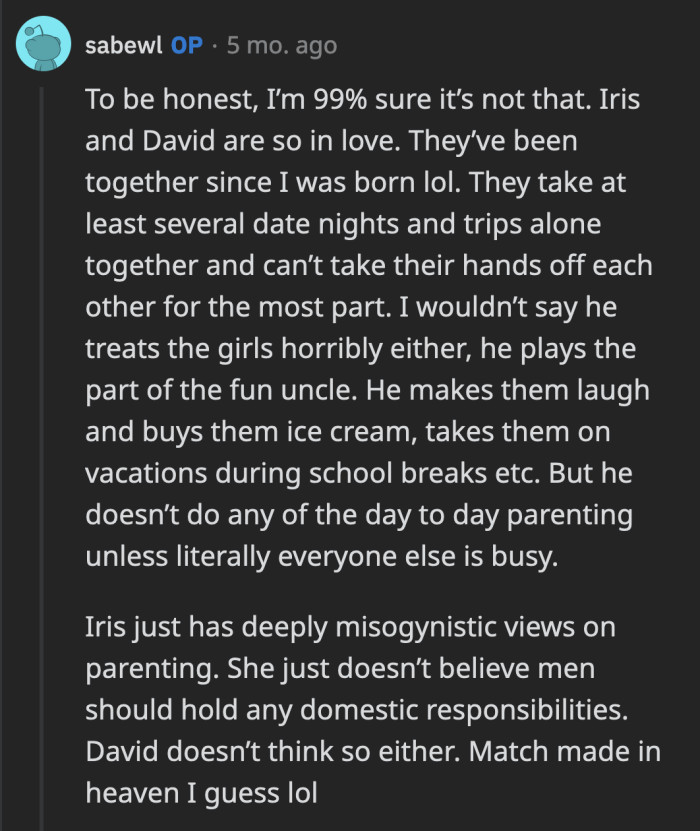 If Iris doesn't unlearn her misogynistic tendencies, then she has to live with their consequences.