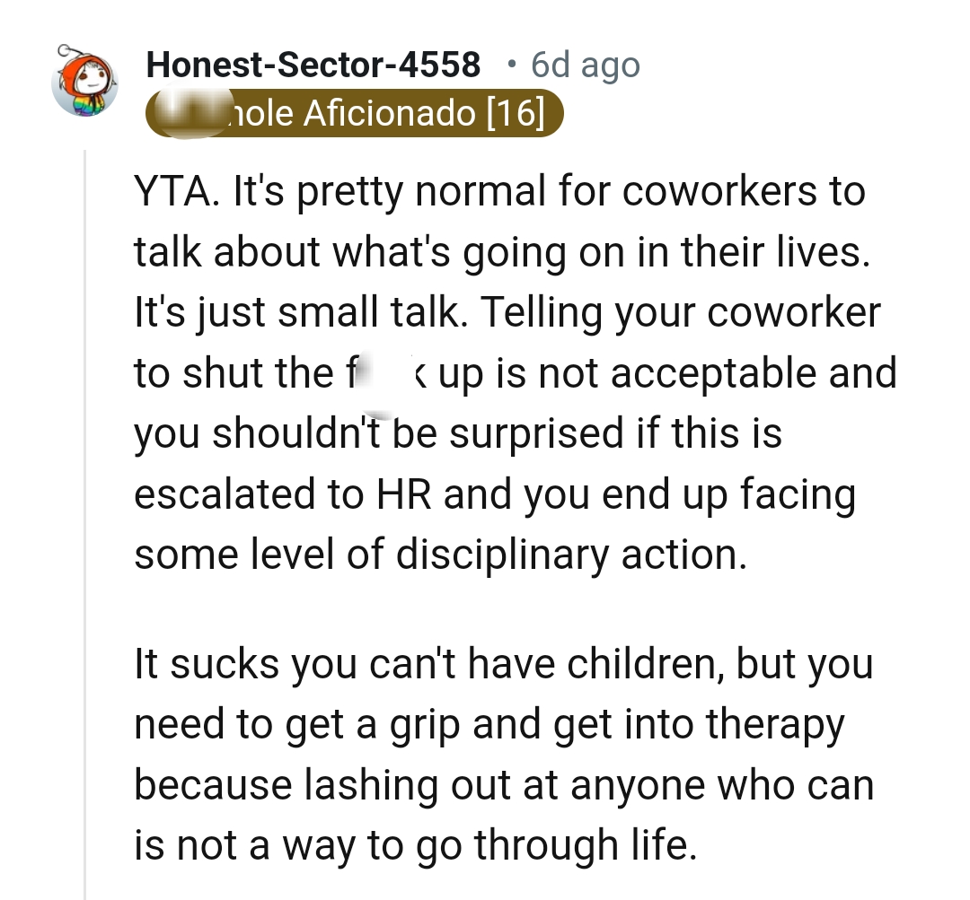 It sucks that the OP cannot have children