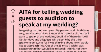 Couple Sparks Family Outrage After Announcing Wedding Guests Must Audition To Give Speeches At Their Ceremony