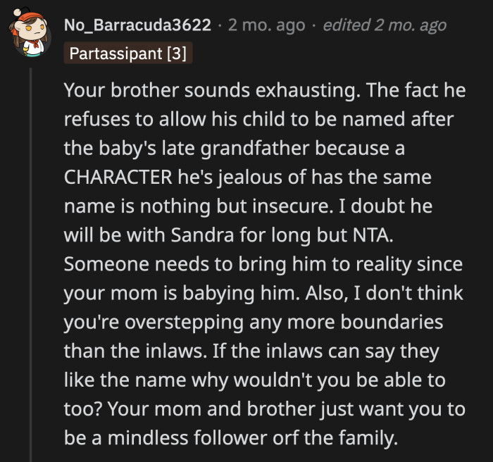 With That Logic, OP's Mom Is Also Overstepping Because the Issue OP Brought Up Is None of Her Business. It Doesn't Affect Her, So Why Is She Defending Her Abusive Son?
