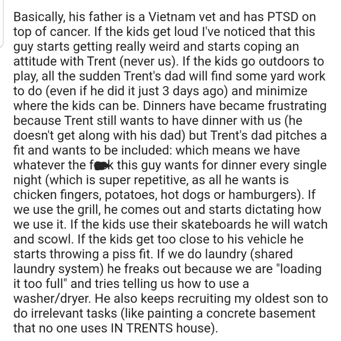 Trent's dad is clearly becoming a burden to OP and their family