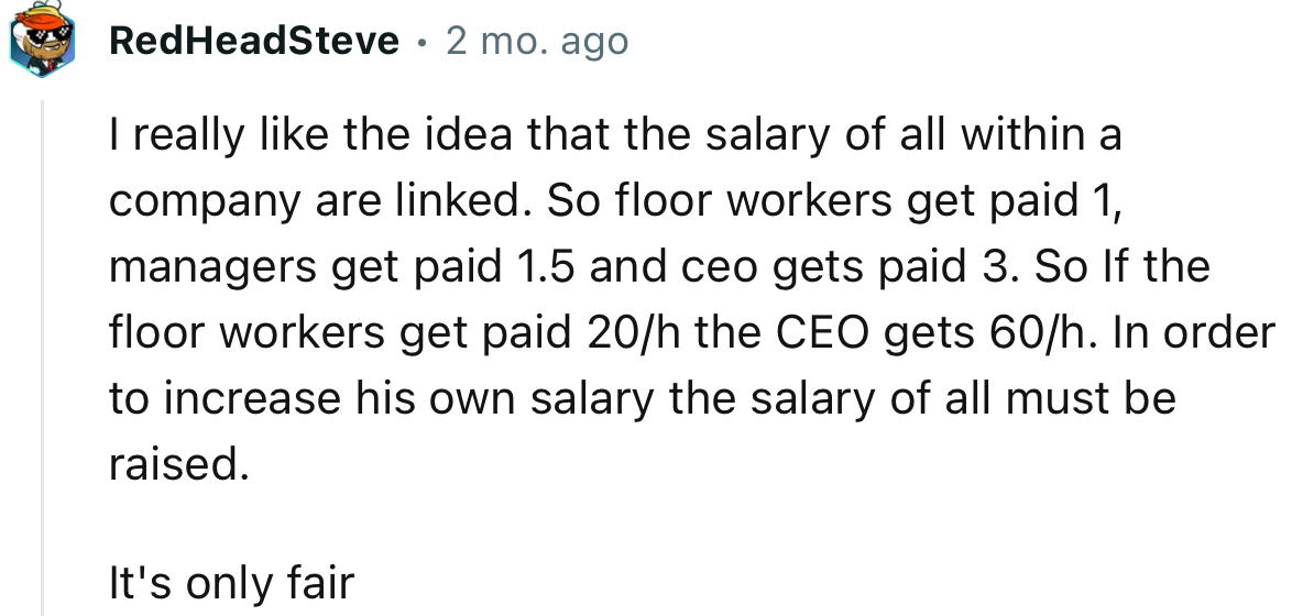 “I really like the idea that the salaries of all within a company are linked.”