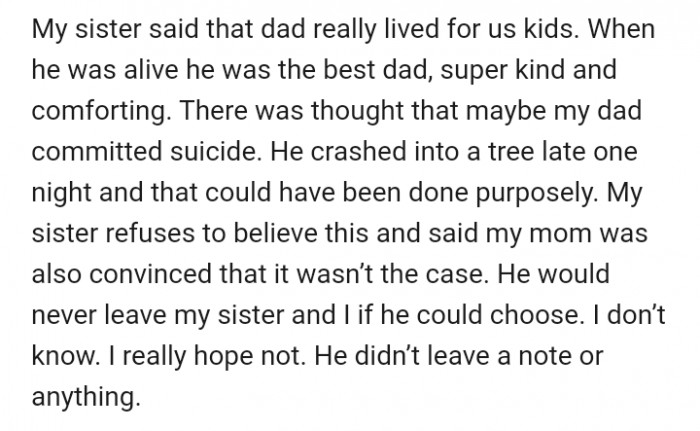 There are thoughts that the author's dad may have committed suicide. But overall, he was described as the 