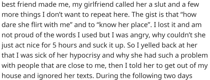 The GF lost it when OP received a present from her best friend, so OP asked her to leave.