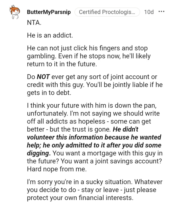 The OP will be jointly liable if he gets into debt