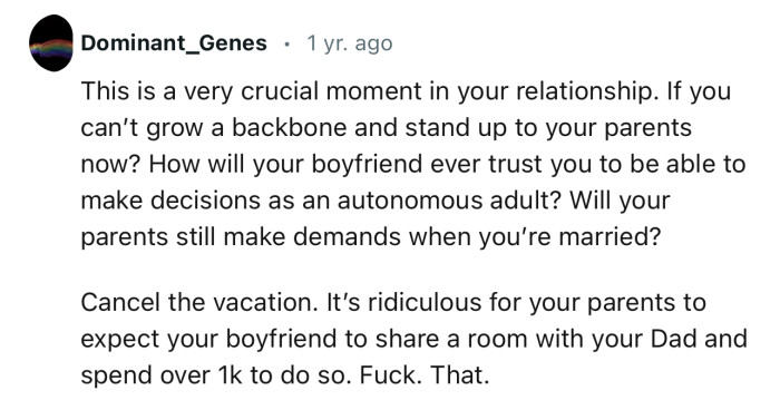 This might be the best opportunity for OP to stand up to her parents once and for all