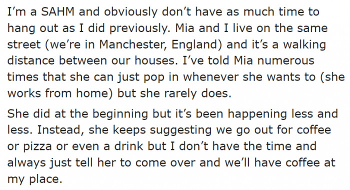 The OP Wants Her Best Friend to Hang Out at Her Place.