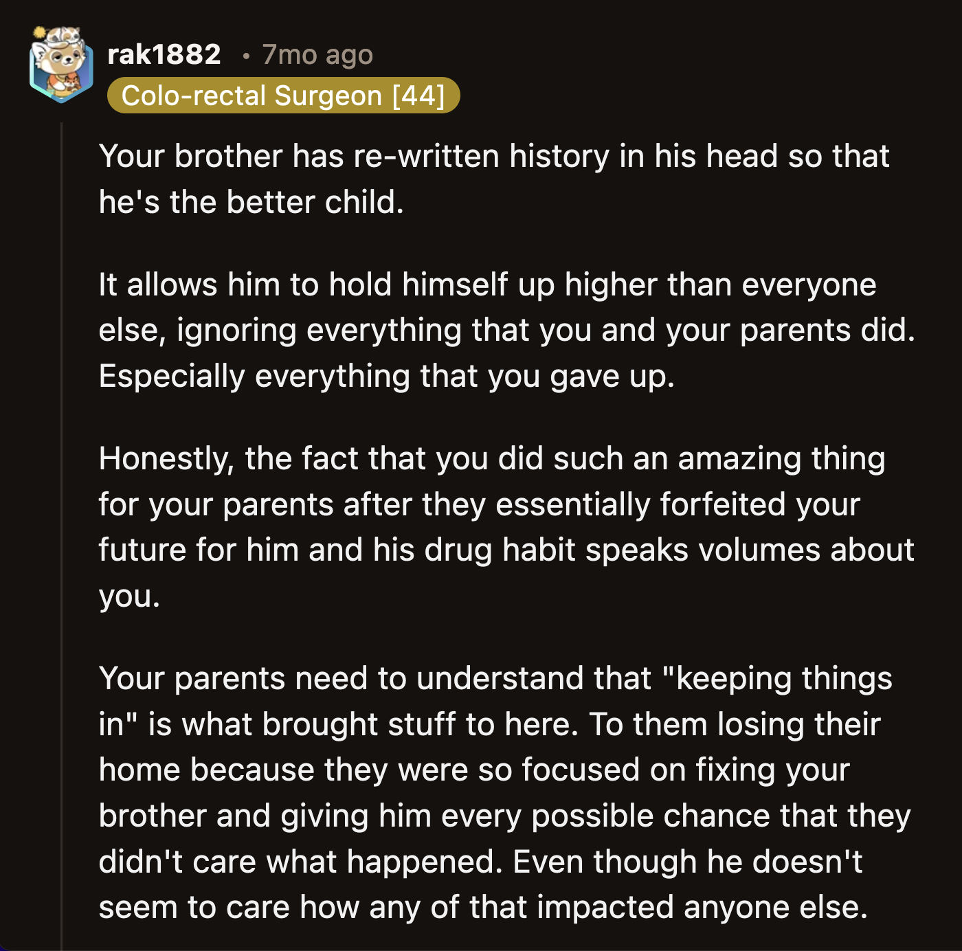 Did OP's brother expect their family to go along with his plan to rewrite his and their family's history?