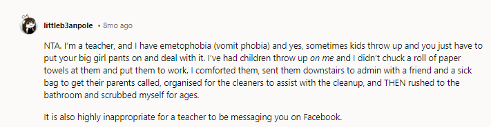 I'm wondering if you really should be a teacher if you can't handle puke.