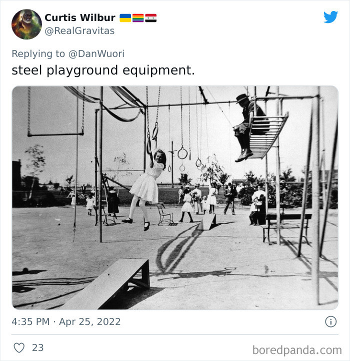 8. Playground equipment was made of steel