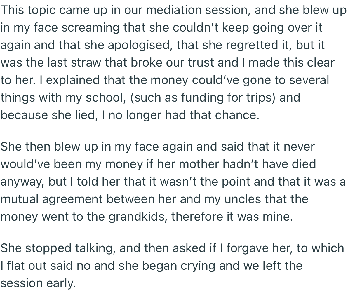 The issue came up during the mediation session, leading to a heated argument between the two