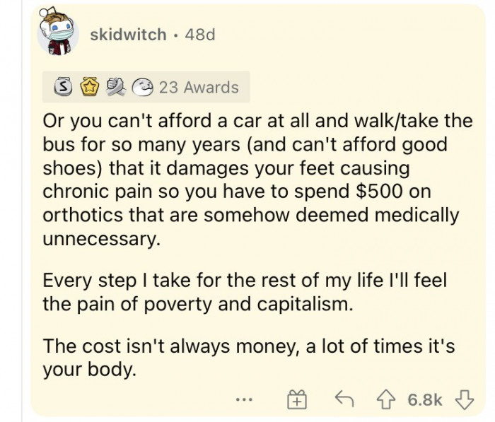 6. Walking or taking a bus for years because you can't afford a car has some expensive health consequences