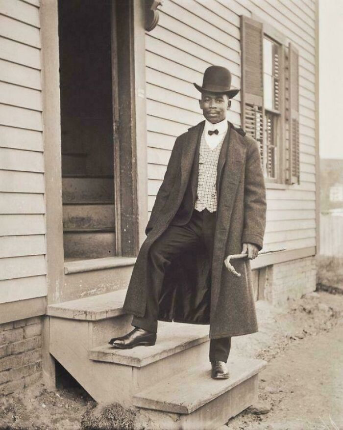 "Gentleman Poses For A Photo In His Best Attire With His Bronze-Tipped Walking Cane, Circa 1907"