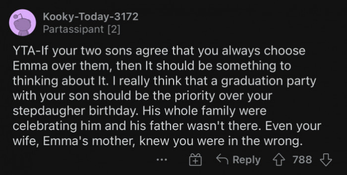 Both sons feel like their father is prioritizing his stepdaughter over them.