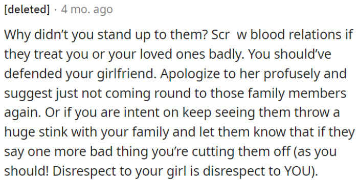 OP should consider cutting ties with family members if they continue to mistreat her.