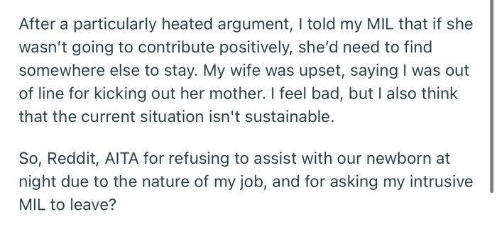 After a heated argument, OP opted to send his MIL packing