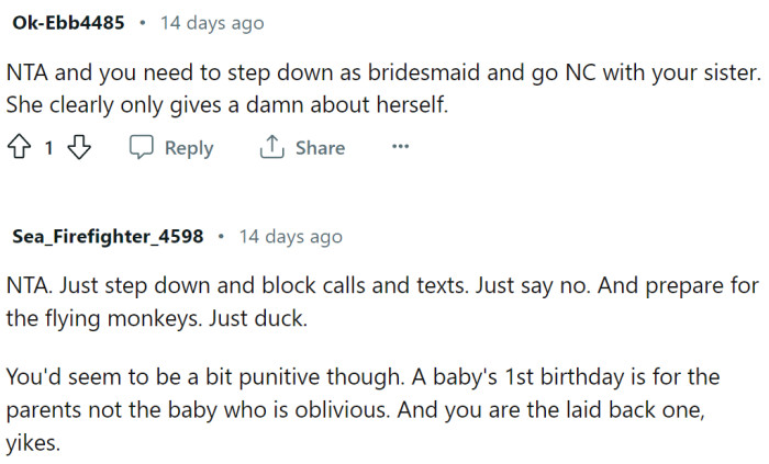 The sister clearly only cares about herself