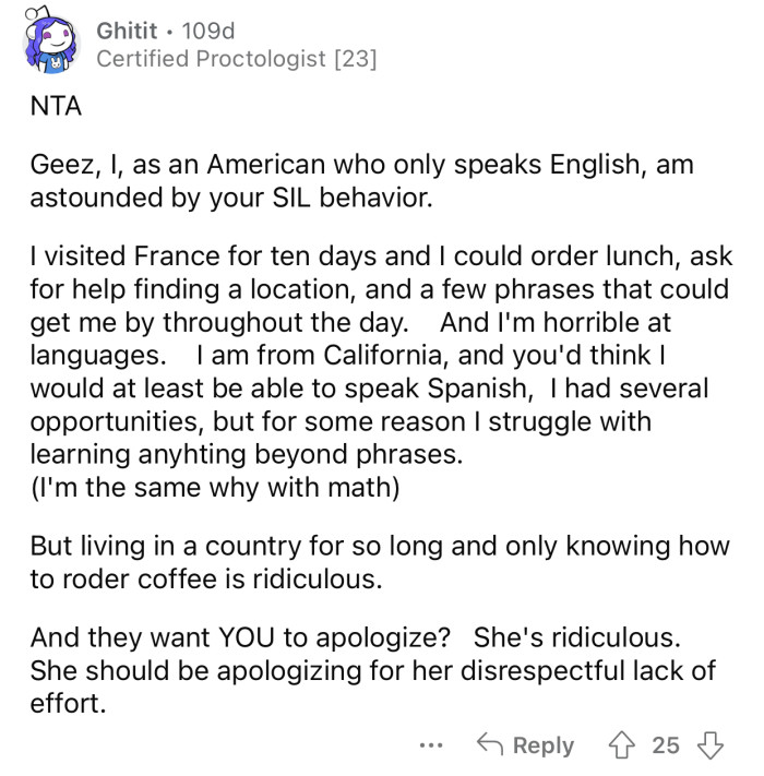 She shouldn't even be expecting an apology.