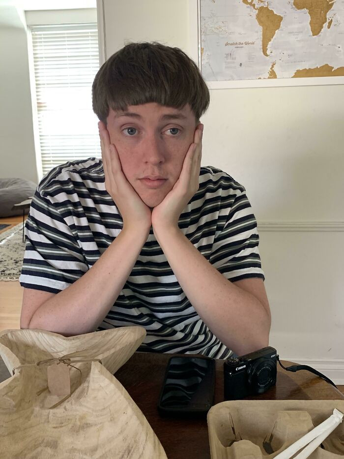 "I Lost A Bet And Let My Sister Cut My Hair. This Is The Face Of Instant Regret"