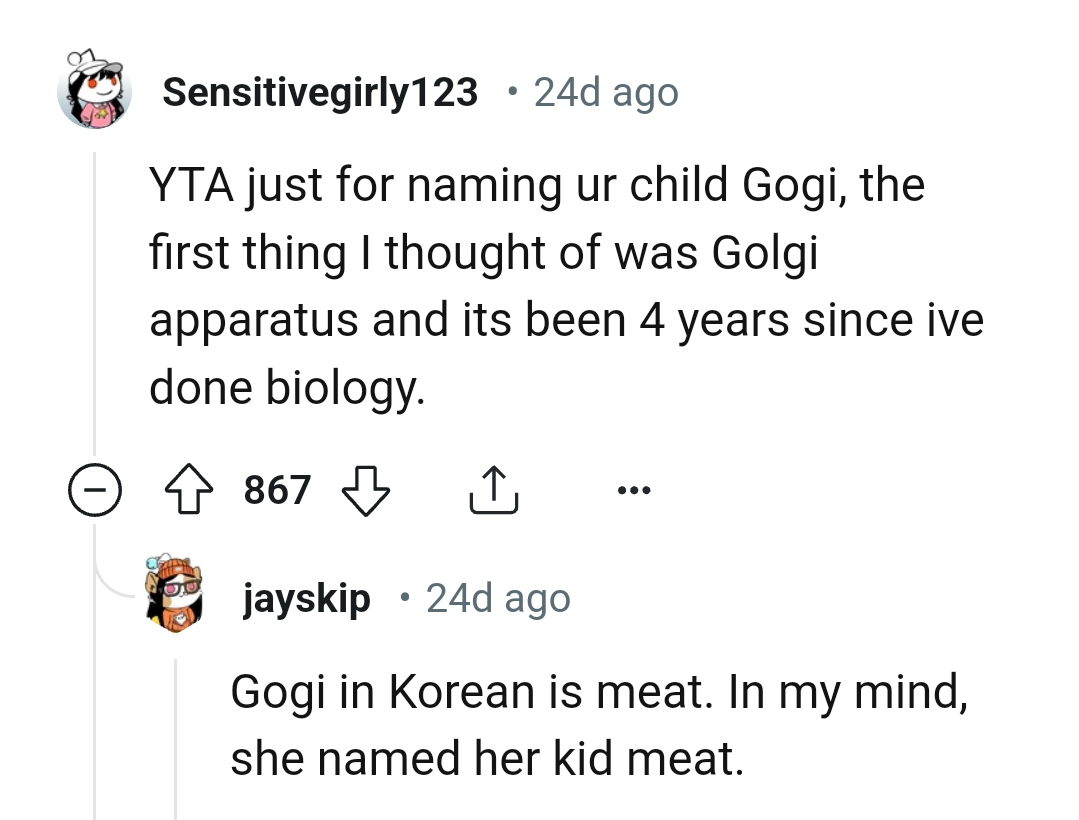 This Redditor is just mad at the OP for what she named her child