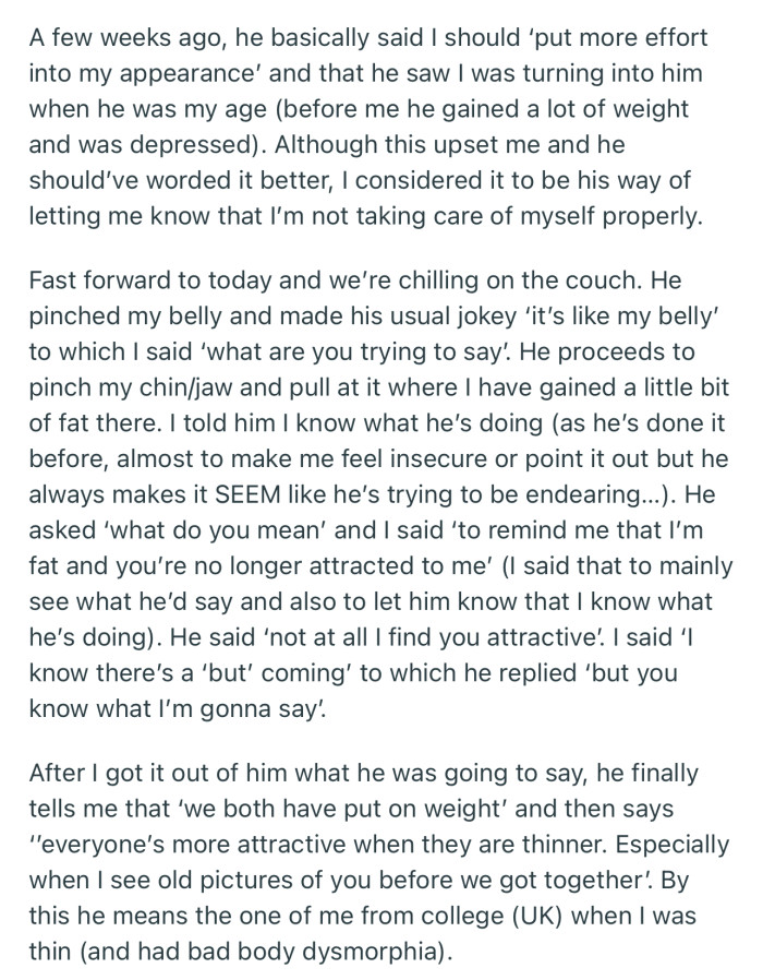 OP’s boyfriend made it clear to her that he likes her thin