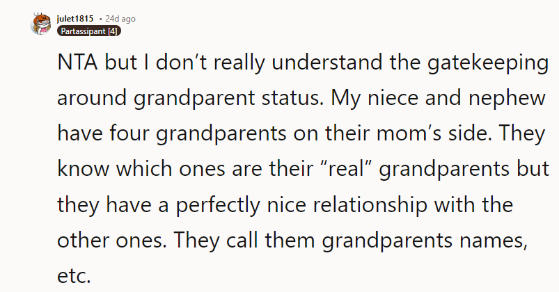 NTA but I don’t really understand the gatekeeping around grandparent status.