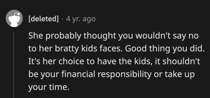 She really thought a child's sad face would erase her history with OP and her boyfriend.