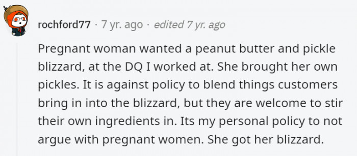 The employee got it right: pregnant women beat policy.