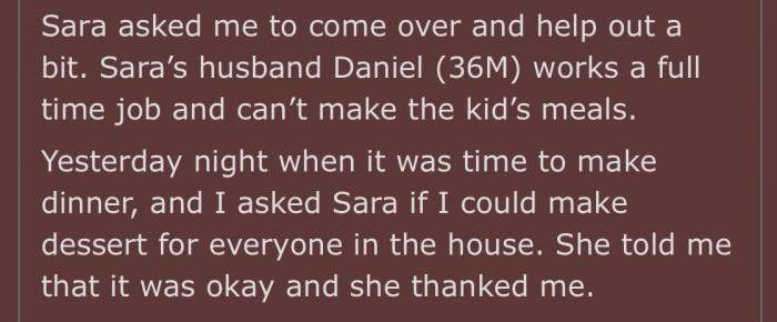 OP's sister, Sara, asked her to come over and help around the house.