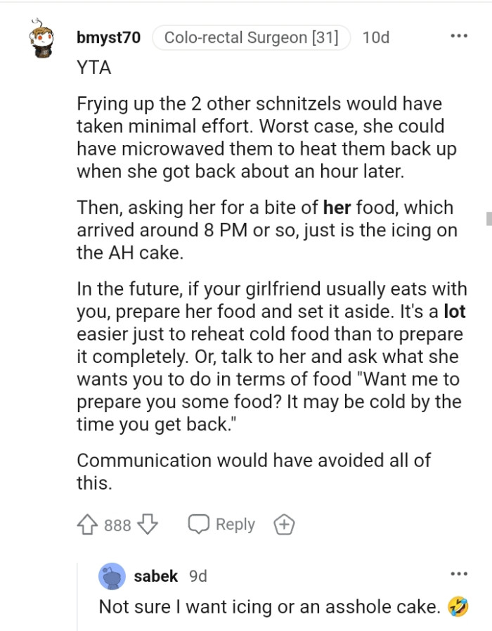 Asking her for a bite of her food