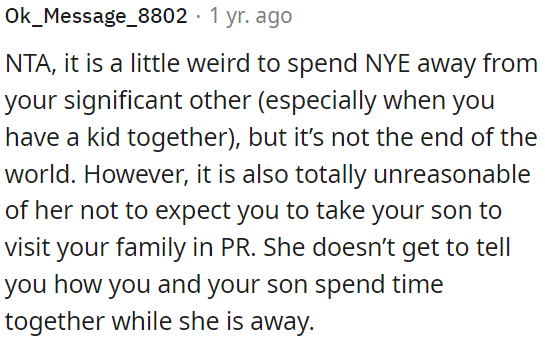 It's unusual to be apart from your partner on New Year's Eve, especially when you have a child together.