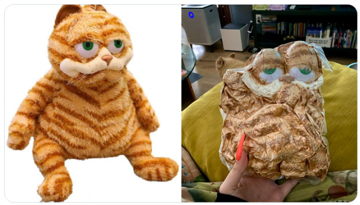 3. “So I bought an already messed-up-looking Garfield toy, but then it showed up vacuum sealed, and oh my god.”