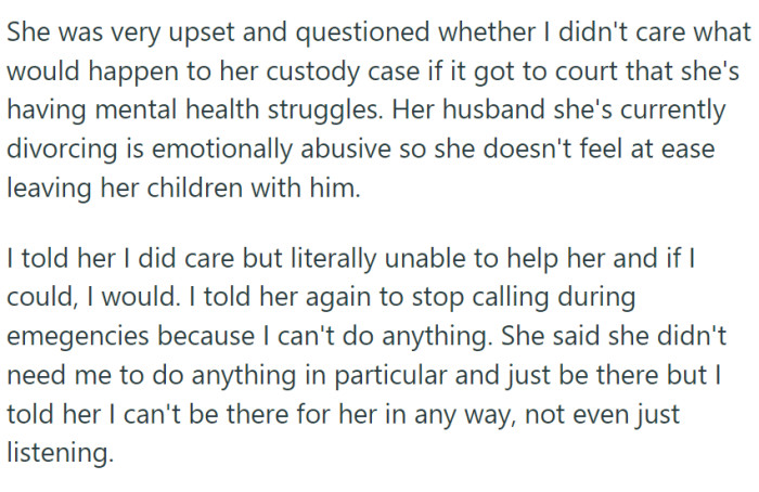 OP, however, is in no position to help. They are also fighting depression and barely making ends meet.