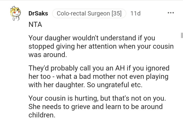 Your cousin is hurting and it's not your fault